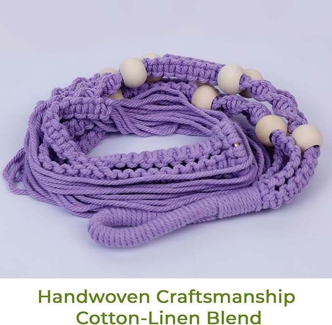 Macrame Plant Hanger, Up to 4-15 inch Pots, Wood Beads Cotton Hanging Planter Holder for Indoor Outdoor Boho Home Decor, 35 Inch, Set of 2 (Purple)
