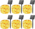 Minetom Solar String Lights for Outside, 6 Packs Total 198Ft 600 LED Outdoor Solar Fairy Lights, 8 Modes Balcony Lights for Tree Patio Christmas Party Wedding Decor (Warm White)