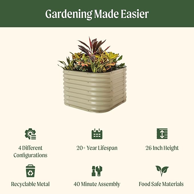Vego garden 26" Extra Tall Raised Garden Bed Kits, 4 in 1 Modular Raised Planter Box for Vegetables Flowers Fruits Oval Metal Raised Garden-Modern Gray