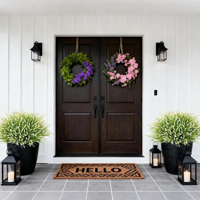 24 Pcs Artificial Faux Plants for Outdoor Spring Decoration, Fake Monkey Grass for Garden Porch Balcony Planters, Fake Greenery Shrubs UV Resistant No Fade Plants Bush for Pathway(White)