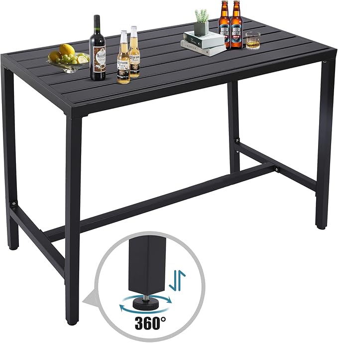 Outdoor Bar Table, Patio Console Pub Height Tables with Powder Coated Steel Frame, Weather Resistant Waterproof Top for Hot Tub, Balcony, Garden, Yard, Poolside (47" Wide Bar Table, Black)