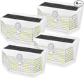 HMCITY 120 LED Outdoor Solar Lights with Motion Sensor and 3 Lighting Modes, IP65 Waterproof Wide Solar Wall Lights Ideal for Garden Patio Yard (Front Button 4Packs, White Shell-Daylight White)