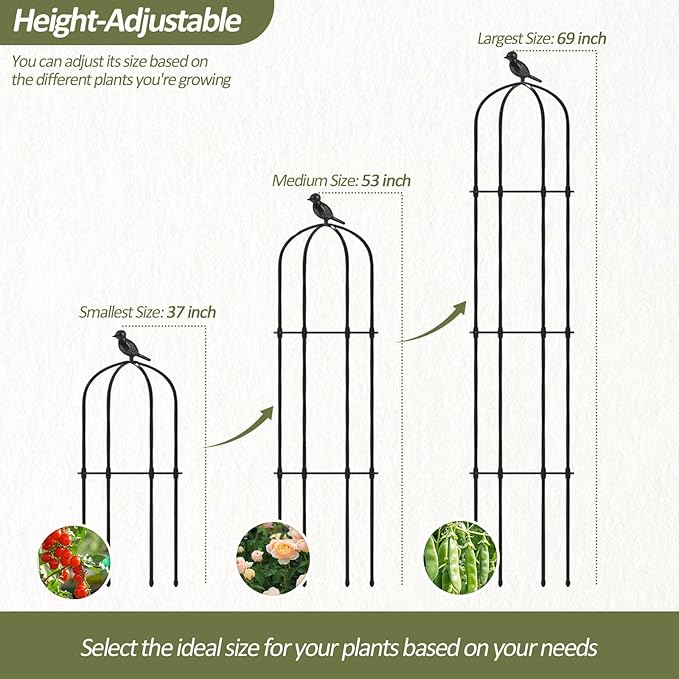 Garden Obelisk Trellis for Climbing Plants Outdoor - 69"(H), Rustproof Trellis with Adjustable Rings, Metal Plant Support for Potted Vines, Garden Trellis Use for Outdoor or Indoor(1 Pack)