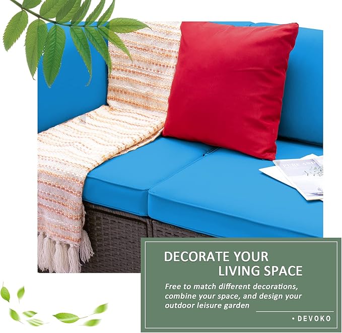 Devoko 2 Pieces Patio Furniture Sofa Sets Outdoor All Weather Sectional Corner Sofa and Armless Sofa (Blue)