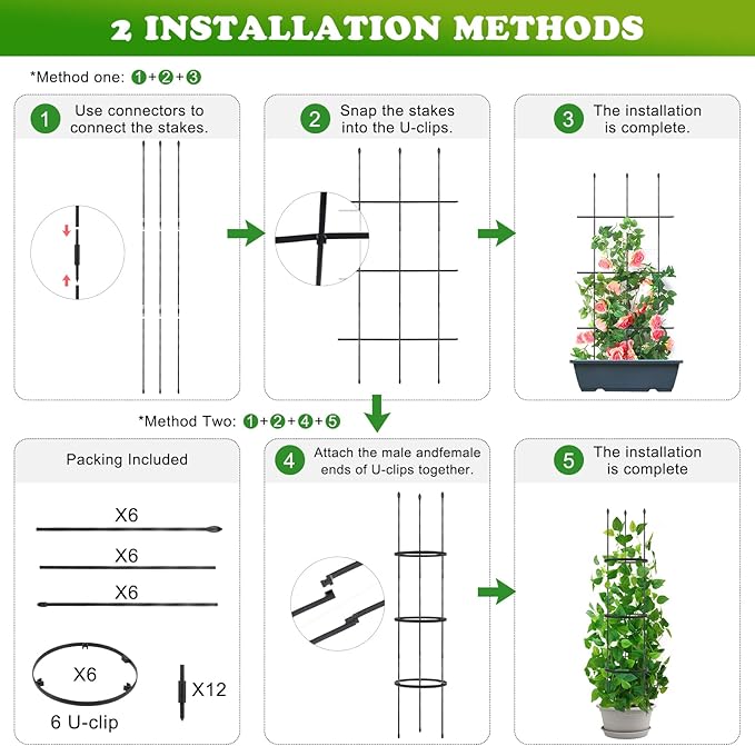 2 Pack Garden Trellis, 2 in 1 Plant Cages & Supports for Vines Crop, Potted/Climbing Plants Indoor Outdoor, Plant Stake for Flower, Vegetable, Tomato, Pot Trellis