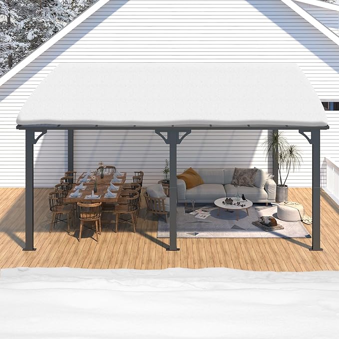 AECOJOY 16' x 12' Gazebo Outdoor Pergola for Patio, 12x16 Large Wall-Mounted Hard Top Lean to Metal Gazebo Shelter Pergolas and Gazebos Clearance with Patio Roof, Heavy Duty Awnings for Decks