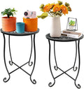 Fashion&cool Outdoor Side Tables, 2 Pack Patio Side Table, Weather Resistant Metal Small Round Outdoor End Table Side Table for Patio Yard Porch Balcony Garden Bedside, Plant Stand for Indoor Outdoor