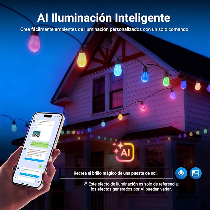 NEEWER 48ft Outdoor String Lights, App Control Smart AI RGBW Hanging Outside Patio Balcony Backyard Holiday Lighting, IP65 Waterproof, 15 LED Bulbs, 50+ Scenes, Compatible with Alexa Google, NR01