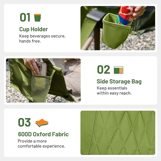 TIMBER RIDGE Hammock Camping Chair with Adjustable Backrest, Heavy Duty Folding Hammock Chair Supports 300lbs, Portable Hammock Chair for Camping, Travelling and Patio, Green
