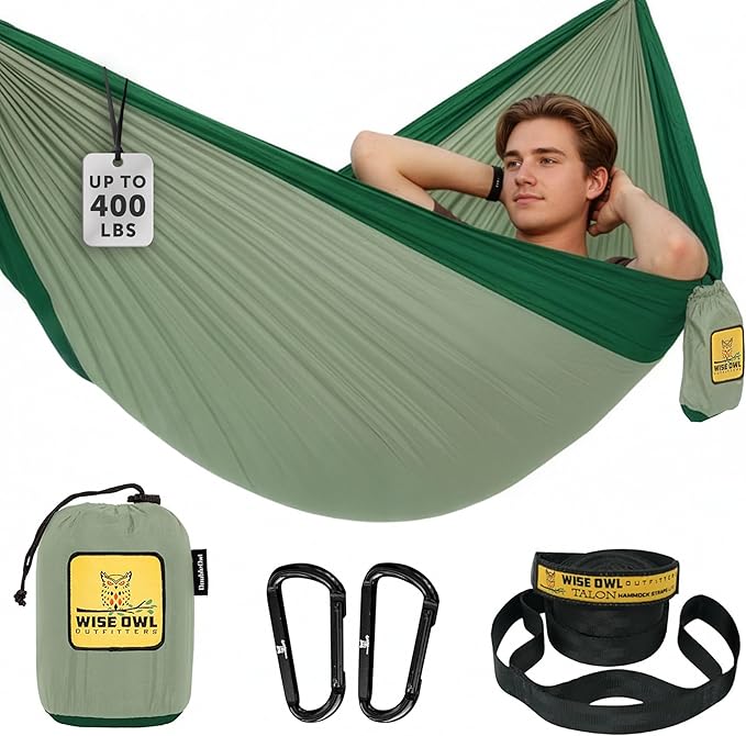 Wise Owl Outfitters Camping Hammock – 500lbs Portable Hammock with Tree Straps - Travel, Backpacking, Hiking, Outdoors Camping Gear - Single or Double