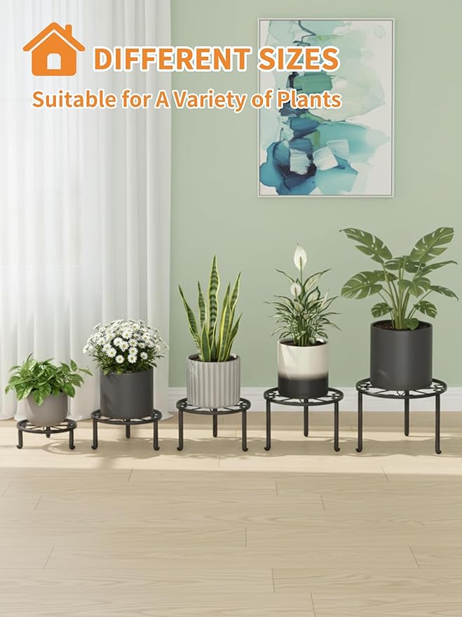 5 Pack Metal Plant Stand Heavy Duty Metal Plant Shelf for Multiple Plants Anti-Rust Iron Flower Pot Stand Holder for Home Garden