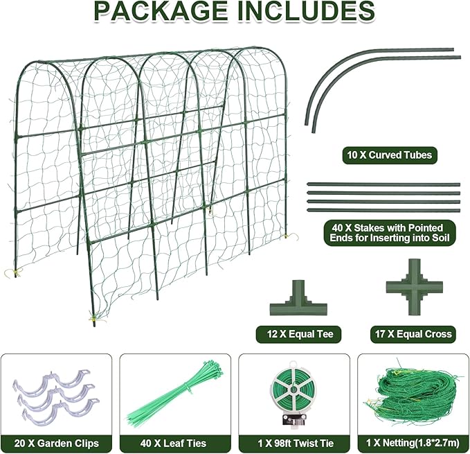 iGreely Cucumber Trellis for Raised Bed, U-Shape Garden Arch Metal Support for Climbing Plants, Metal Arch Vegetables Trellis, Plant Support for Vine (Green, 69.3" L×30" W×47.2" H)
