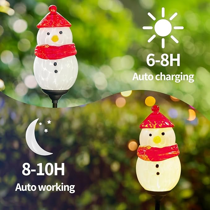 Solar Powered Garden Stake Lights Outdoor, Cute Animal Outdoor Figurine Lights Ornament Statue Decor for Pathway, Patio, Red Snowman