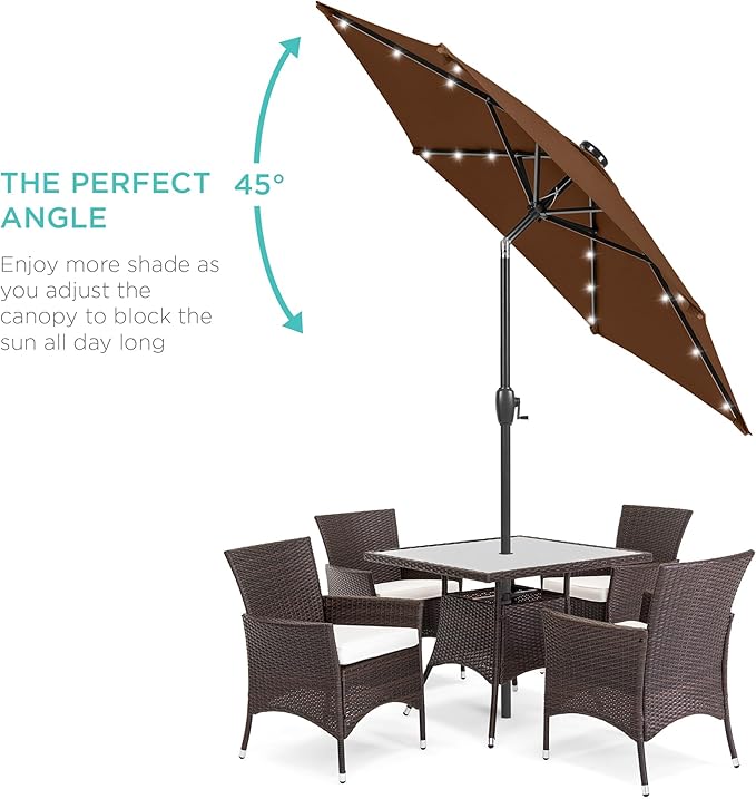Best Choice Products 7.5ft Outdoor Solar Market Table Patio Umbrella for Deck, Pool w/Tilt, Crank, LED Lights - Brown