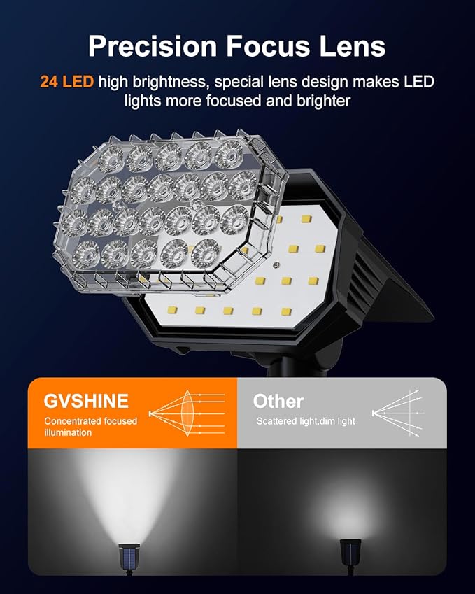 6 Pack Color Changing Solar Powered Outdoor Spot Lights Outside Landscape Waterproof 24 LED Spotlights Dusk to Dawn for Christmas Decorations,Tree, Snowman, Elk Statues, 8 Colorful for Accent Lighting