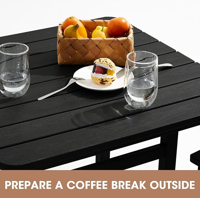 SERWALL 6 Pieces Outdoor Patio Bar Set with 9ft Umbrella, Outdoor HDPE Barstool and Table Furniture Set with Patio Umbrella, Black