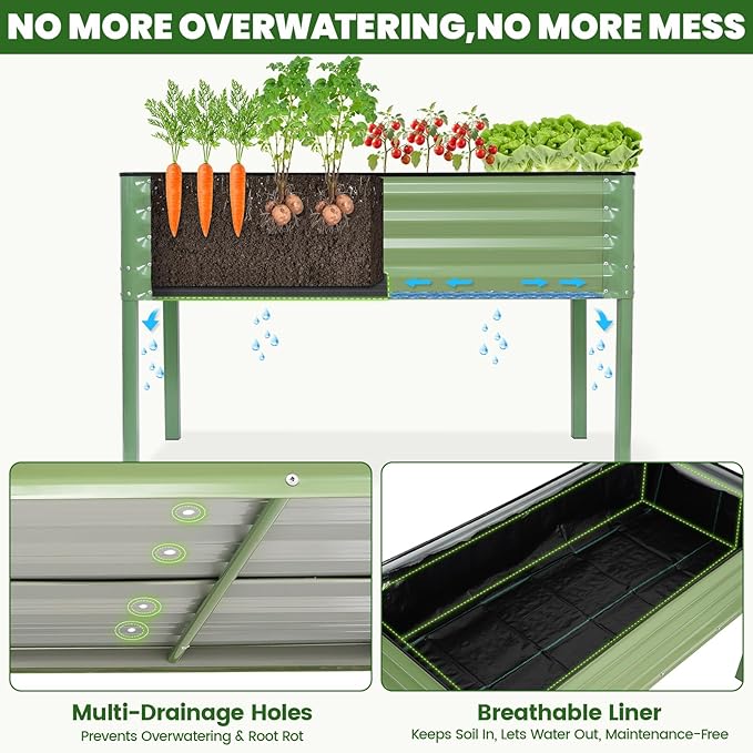 G GOOD GAIN Elevated Raised Garden Bed 2' x 4'- Galvanized Metal Planter Boxes with Legs, Outdoor Planters for Backyard/Patio/Balcony, with Drainage Holes for Vegetables, Flowers, Herbs, Green