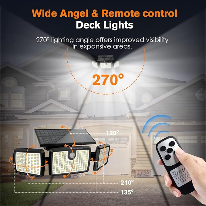 MIHANI Solar Lights Outdoor, Quick Charge Solar Motion Deck Lights Outdoor for Deck with High Brightness, Larger Built-in Tempered Glass Panel, Sensitive PIR Motion Inductor (Remote,4 Pack)