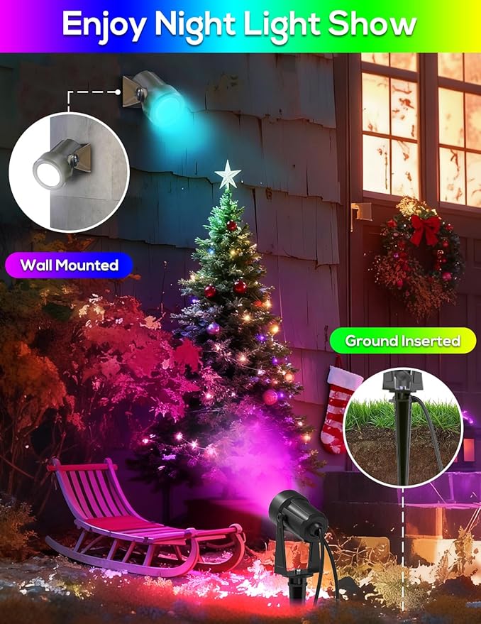 ZYAN Solar Color Changing RGB Spotlights with Remote, 12000mAh Separate Monocrystalline Panels & USB-C Powered, Auto On Off, Outdoor IP65 Waterproof for Patio Yard Path (100 Lumens × 8 Pack)