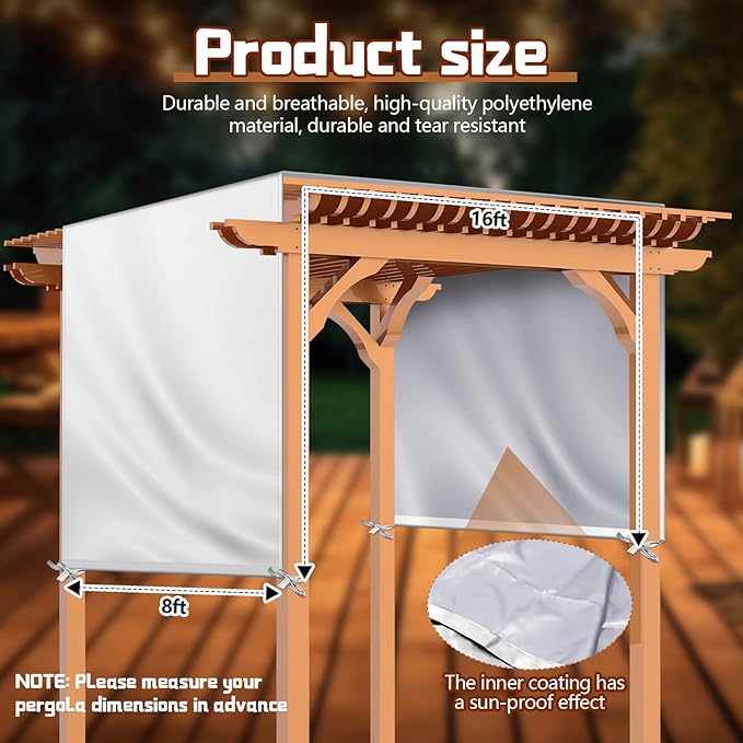 Universal Pergola Replacement Canopy Outdoor Canopy Shade Cover Waterproof Shade Top Cover for Outdoor Patio Porch Backyard(16 x 8 ft,Beige)