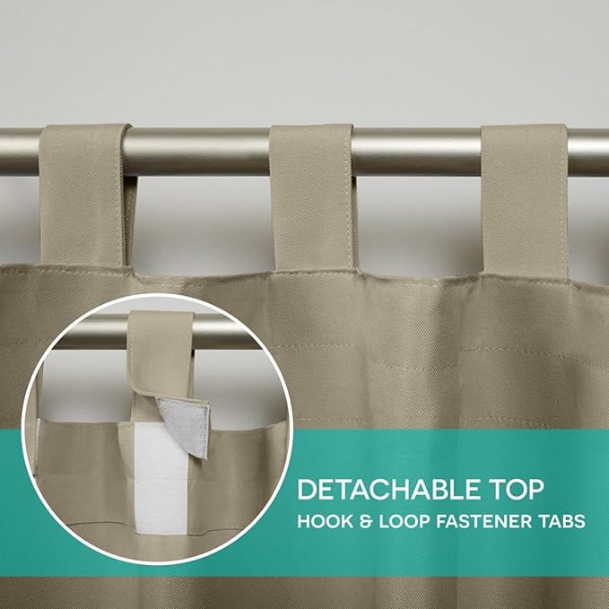 Exclusive Home Cabana Solid Indoor/Outdoor Light Filtering Hook-and-Loop Tab Top Curtain Panel Pair, 54"x63", Taupe
