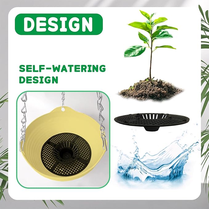8 Pack 8 Inch Plastic Self Watering Hanging Planters,Colorful Hanging Basket Planter with Drainer and Metal Chain,Garden Flower Plant Pot Container for Indoor Outdoor Plants,8 Colors