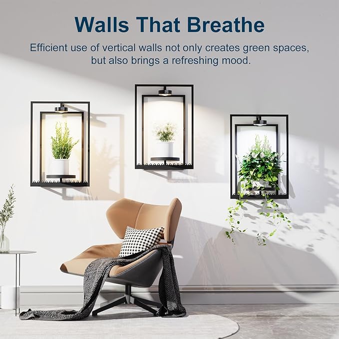 Shineled Wall Plant Holder, Indoor Plants Holders with Remote Grow Lights, Plant Shelves Hanging Planters, Framed Plants Holder for Living Room, 2 Pack