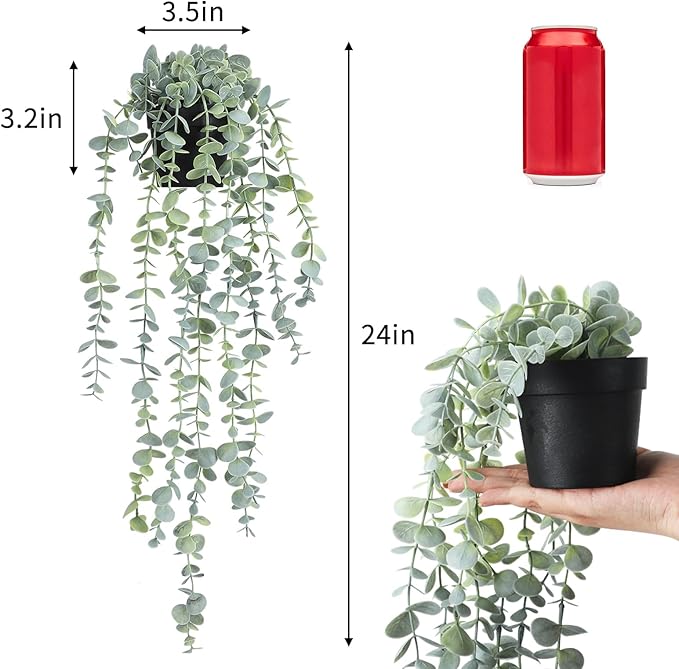 COCOBOO 3pcs Hanging Fake Plants, Artificial Hanging Plants Fake Potted Eucalyptus for Wall Room Home Patio Indoor Outdoor Decor