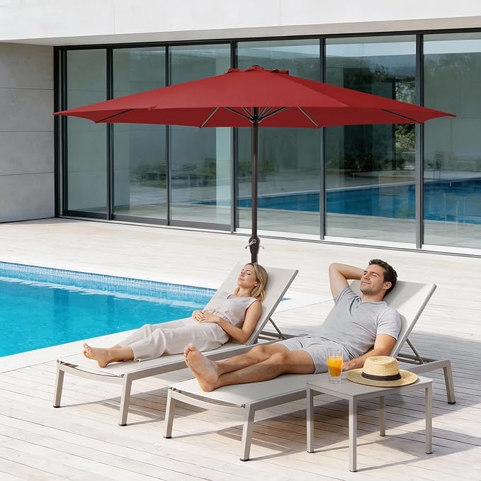 MEWAY 12ft Patio Umbrella Outdoor Table Umbrellas with Crank, Market Umbrella 8 Sturdy Ribs for Deck, Garden, Pool and Backyard, Red