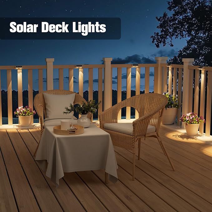 NIORSUN Solar Fence Lights,16 Pack Solars Deck Light,Warm White Color,Outdoor Bulb Waterproof Led IP65,Power Patio Lamp with Lenses for Outside/Backyard/Railing/Yard(White)