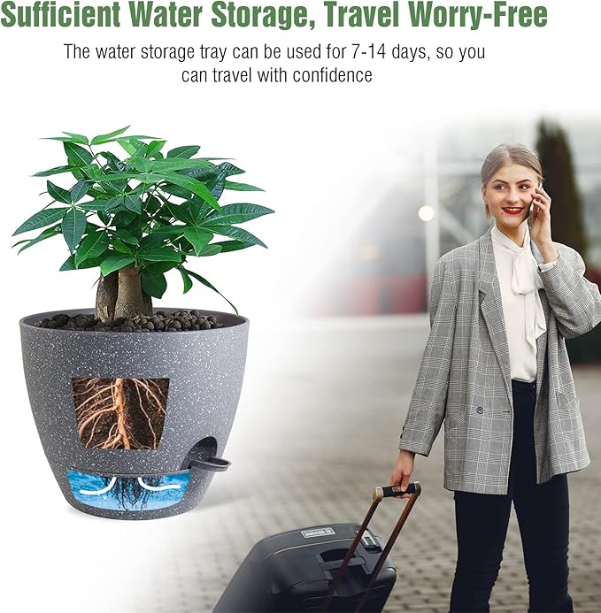 12inch 2Pack Large Self Watering Planters, Plastic Plant Pots with 60oZ Removable Deep Reservoir and Multi Mesh Drainage Holes for Indoor Outdoor Garden Plants and Flowers, Grey Speckles