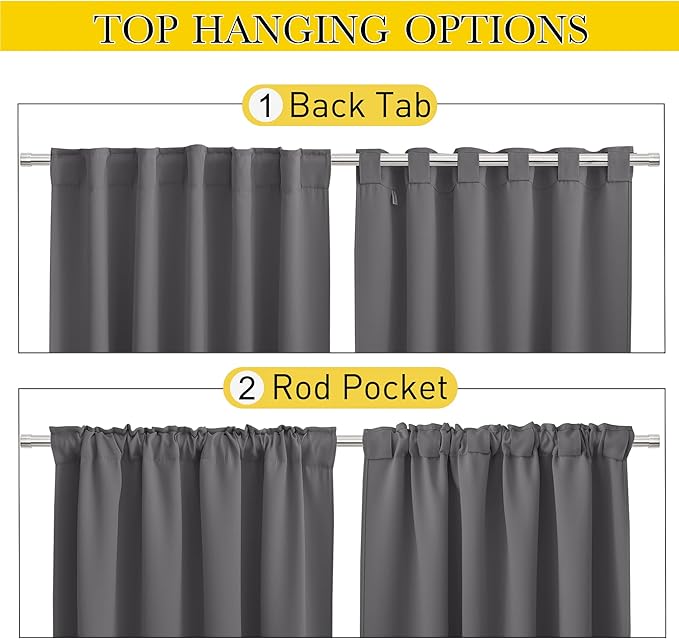 NICETOWN 2 Panels Grey Outdoor Curtains Waterproof Extra Long for Patio, Windproof Top & Bottom Pocket & Back Tab Weighted Blackout Outdoor Drapes Keep Privacy with Rope for Fixed, W52 x L108