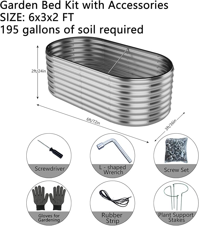 Galvanized Metal Planter Round Raised Garden Bed Kit for Gardening Outdoor Galvanized Planter Outdoor 1PC Metal 6X3X1FT