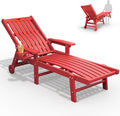 Patio Chaise Lounge Chair, Oversized Lounge Chair Outdoor with 5 Positions, HDPE, Patio Lounge Chair with Wheels & Cup Holder for Pool, Deck, Poolside,Red