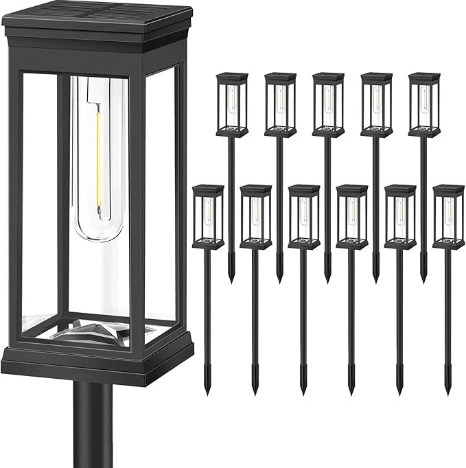 BesLowe Upgraded Solar Pathway Lights Outdoor, 12-Pack Large LED Solar Light Outdoor Waterproof, Super Bright Outside Lights for Yard, Sun-Powered Landscape Lighting for Garden Walkway, Cool White