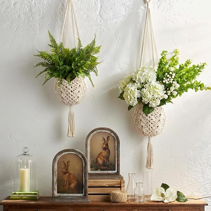 Shappy 1 Pack Jute Crochet Long Plant Hanger for 3 Inch to 12 Inch Pots, Macrame Plant Holder Rope with S Shaped Hooks for Halloween Home Decor (White)