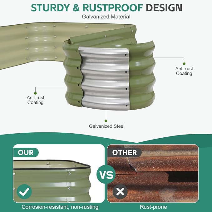 3 in 1 Galvanized Raised Garden Bed - 4x2x1ft (2Packs) Modular Planter Box Outdoor | Metal Raised Bed Kit with Bracing Rods for Gardening Vegetables Flowers Fruits Herbs (Green)