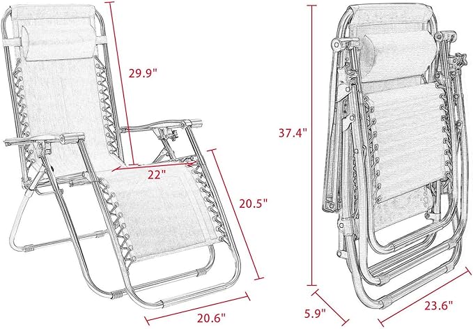 Homall Zero Gravity Chair - Patio Folding Lawn Lounge Chairs Outdoor Gravity Reclining Lounge Chair with Pillows for Poolside Backyard and Beach Set of 2 (Gray)