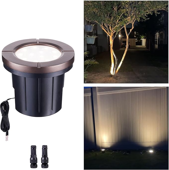 Landscape Well Lights, LED Low Voltage Ground Lights Outdoor, 12V IP67 Waterproof, Bright Wired Aluminum ORB for Driveway Walkway Path Tree 6W 580LM