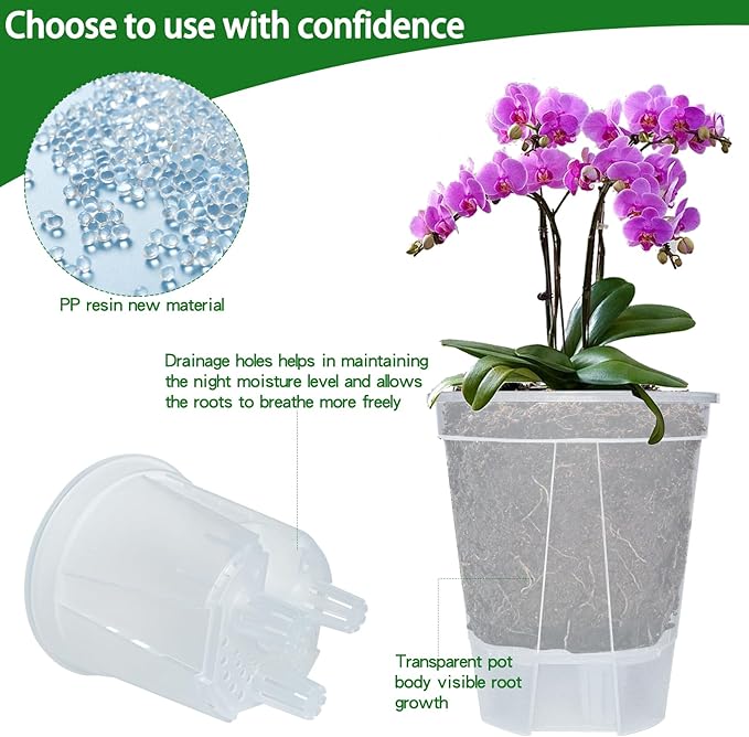 Cdd's Path 6-Pack Bare Root Planter Self Watering Pots Set with Holes for Indoor/Outdoor Plants, 2 Each of 5, 6 and 7 Inch Planter Pot with Watering Hole/Reservoir and Air Pipes, Clear
