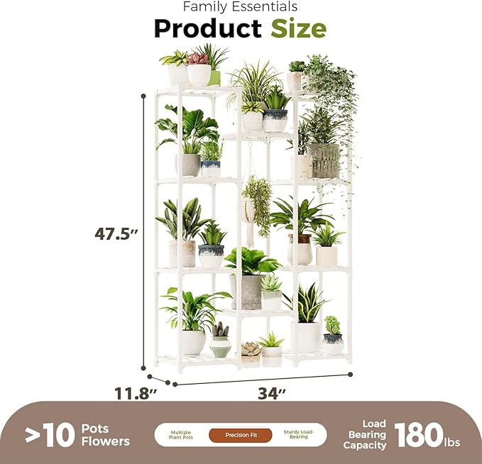 Bamworld White Plant Stand Indoor/Outdoor Ladder Plant Rack, 3 Tiers for 7 Pots, Living Room Boho Decor