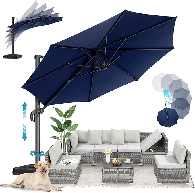 HOTEEL10x10ft Patio Umbrella Cantilever Umbrellas - Upgrade and Intensify - 360 Rotation and 5 Angles Adjustment - Aluminum Offset Pool Umbrella Outdoor Umbrellas for Patio Garden Pool