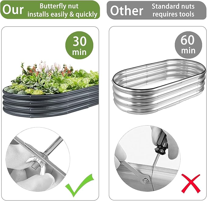 2 Pack Raised Garden Bed Kits, 4x2x1FT Gray Oval Galvanized Outdoor Planter Beds, Easy Assembly Metal Raised Bed for Vegetables, Flowers & Herbs