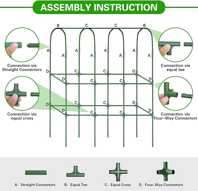 2 Pack 65in Tall Cucumber Trellis for Raised Bed, 50" L x 65" H Metal Garden Trellis for Climbing Plants Outdoor, U-Shape Vegetables Trellis Support for Squash Zucchini