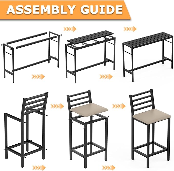 Outdoor Patio Bar Set 3 Piece,50" Rectangular Counter Height High Top Bar Tables, 2 Cushioned 41" Bar Stools, Metal Bar Table and Chairs Set for Poolside, Balcony, Backyard, Porch