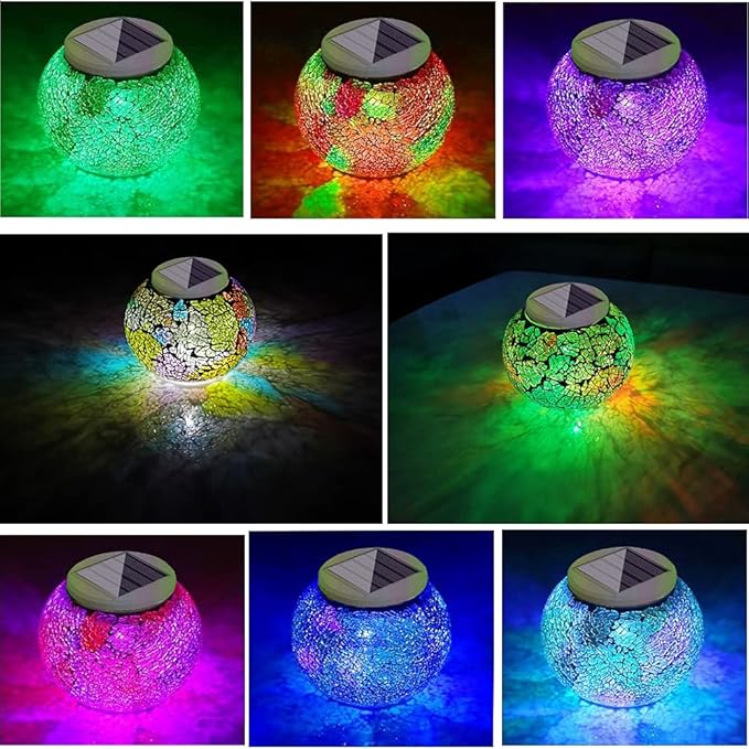 Aukora Color Changing Solar Powered Glass Ball Garden Lights, Solar Lantern Outdoor Table Lights Waterproof Led Night Light for Garden Patio Party Yard Indoor Decora Ideal Gift(Multi-Colored Glass)