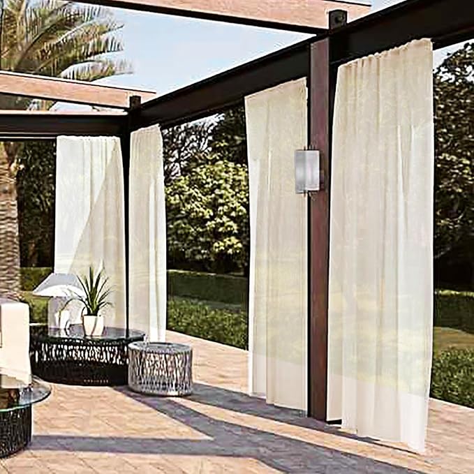 SpaceDresser Waterproof Outdoor Sheer Curtains for Patio - 2 Panels Rod Pocket Indoor Voile Sheer Curtain for Living Room,100W x 84L inch, Ivory