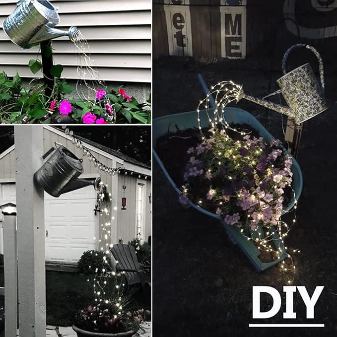 ZNYCYE Solar Waterfall Fairy Bunch Lights Outdoor Waterproof 200LEDs 8 Modes Watering Can Light (NO CAN), Solar Powered String Lights Firefly Vine Garden Decorations Gardening Gifts for Mom