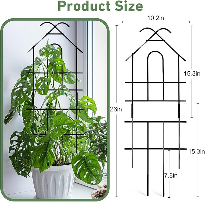 23in Plant Trellis for Potted Plants, Expandable Metal Garden Trellis for Climbing Plants with Ties, Plant Supports for Indoor Plants Hoya Pothos Ivy, 4P