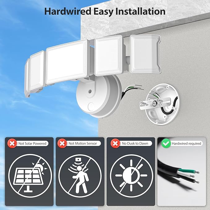 Olafus 130W Flood Light Outdoor, Switch Controlled 13000LM LED Security Light, IP65 Waterproof Outside Floodlight with 5 Adjustable Heads, 6500K Exterior Flood Light Fixture Wired, No Motion Sensor